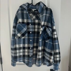 Zara Blue Plaid Button-Up Jacket